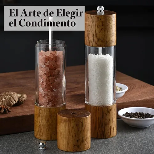 Vista 5 de Molinillo de sal y pimienta de acrílico y madera, 2 piezas, molino 2 piezas de madera de 8 pulgadas + acrílico