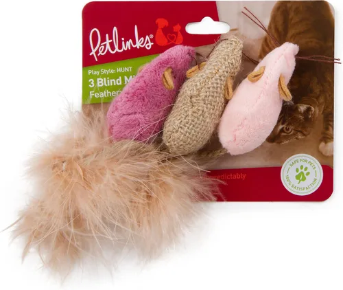 Vista 5 de Petlinks (3 unidades de 3 ratones ciegos de hierba gatera juguetes para gatos, color seleccionado al azar, 3 unidades (paquete de 5)