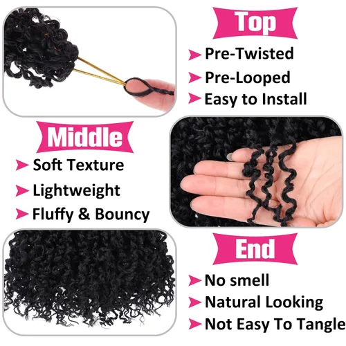 Vista 3 de Unionbeauty - Paquete de 8 trenzas de ganchillo Yanky Twist de 6 pulgadas, 8 paquetes, color negro natural, micro Passion Twist, extensiones