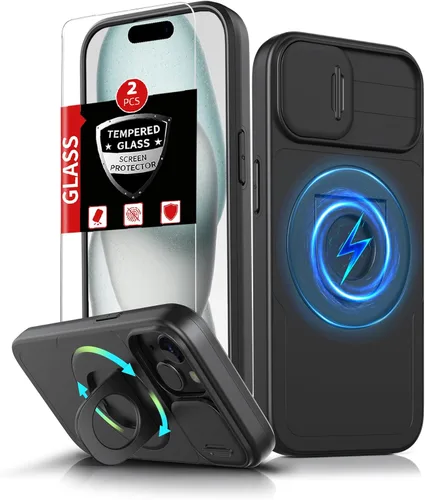 Vista 51 de Funda magnética para iPhone 11 Pro compatible con carga inalámbrica MagSafe, con 2 protectores de pantalla, anillo kickstand de 360° integrado +
