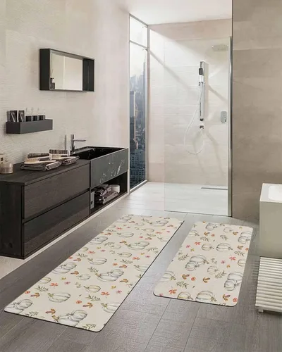 Vista 2 de Tapete de baño retro con diseño de calabaza para bañera, antideslizante, de secado rápido y absorbente, tierra de diatomeas, fregadero, dormitorio
