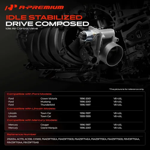 Vista 2 de A-Premium Válvula de Control de Aire de Ralentí de Inyección de Combustible IAC - V8 4.6L - Compatible con Ford, Lincoln y Mercury - 96-01 - Crown