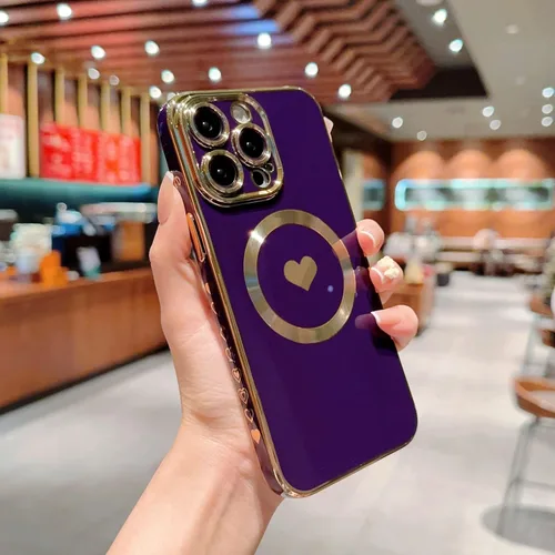 Vista 2 de Funda magnética para iPhone 12 Pro Max, compatible con MagSafe, protector completo de lente de cámara, lujo para mujeres y hombres, lindo corazón