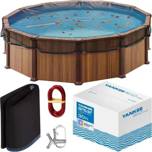 Vista 11 de Yankee - Cubierta de red de hojas para piscina redonda sobre el suelo de 12 pies, resistente de 0.15 pulgadas, red para proteger de hojas, desechos