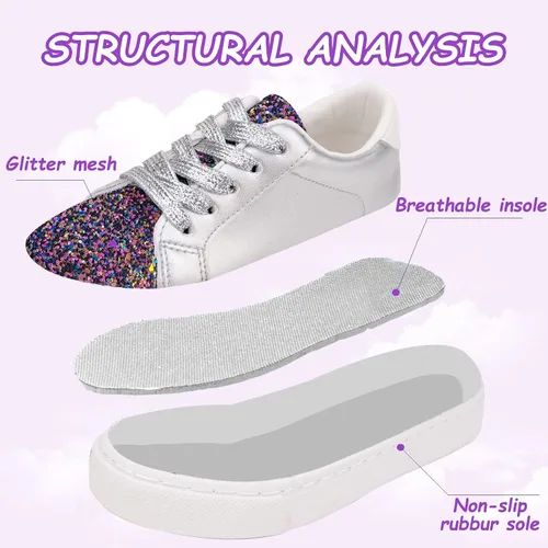Vista 4 de Toandon Zapatillas de lona con lentejuelas brillantes para niños pequeños
