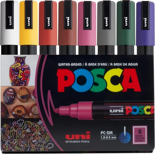 Vista 7 de Posca PC-5M Rotuladores de Pintura a Base de Agua, Punta Media Reversible (1.8-2.5mm), Tono Fresco, Pack de 8