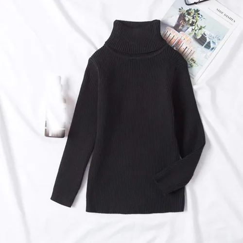 Vista 2 de Suéter suave y cálido para bebé, suéter de ganchillo para niños pequeños, de punto sólido, cuello alto, ropa exterior para otoño e invierno