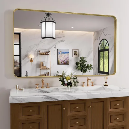 Vista 13 de JISOSO - Espejo de baño negro de 20x30 pulgadas con marco de metal negro, espejo de tocador rectangular redondeado con acabado mate para pared