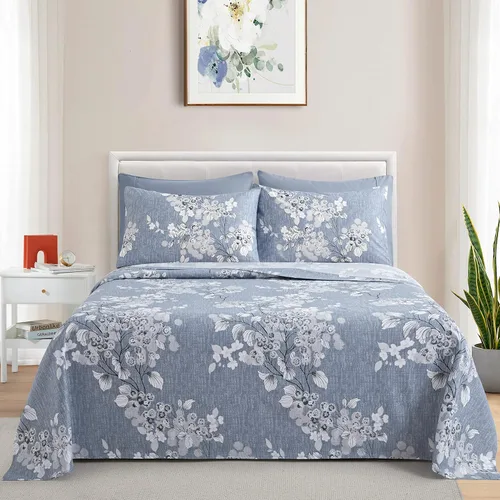 Vista 4 de Marina Decoration Juego de sábanas de 6 piezas ultra suave y sedosa con bolsillo profundo y estampado rico de rayón derivado de bambú para todas