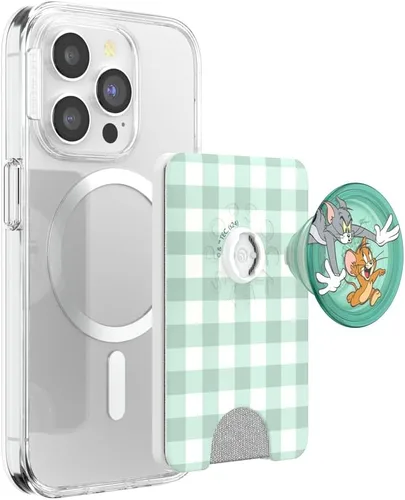 Vista 5 de PopSockets Cartera adhesiva para teléfono y tarjetero con agarre, gato - Tom y Jerry Chase