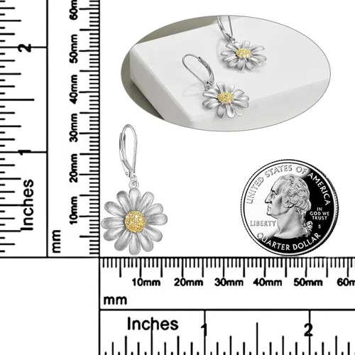Vista 3 de POPLYKE Aretes colgantes de plata de ley con cierre de palanca floral, regalo de cumpleaños para mujer