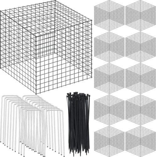 Vista 7 de Zubebe Paquete de 10 protectores de plantas de alambre pequeño, protectores cuadrados para plantas de animales, jaula de malla de alambre de pollo