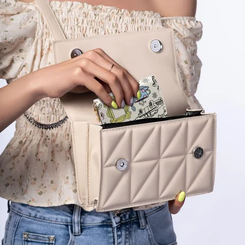 Vista 4 de Tarjetero de crédito para mujeres y niñas, con diseño de flores cortas, con cremallera y llavero, organizador de monedero pequeño, Blanco, Casual