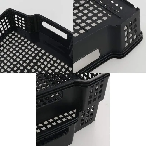 Vista 6 de Sandmovie Bandeja grande para almacenamiento, organizador de plástico para cocina, aula, oficina, negro, 6 paquetes