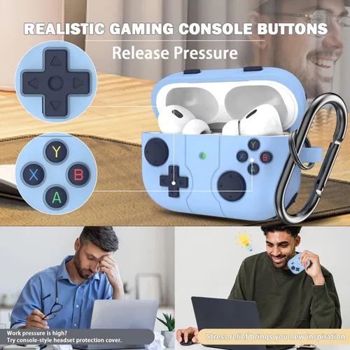Vista 5 de RFUNGUANGO Funda para AirPods Pro 2 con llavero y kit de limpieza, diseño de jugador de juego, compatible con Apple AirPods Pro de 2ª/1ª