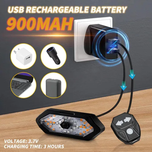 Vista 6 de Luz trasera de bicicleta con señales de giro Luz trasera de control remoto inalámbrico 5 Modes, USB Rechargeable, with Bike Alarm, IPX2