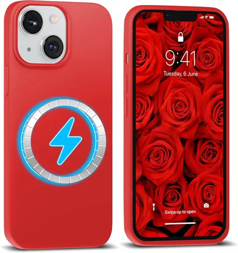 Vista 10 de IceSword Funda magnética para iPhone 14, funda de silicona Berry [carga rápida] imanes fuertes, forro de microfibra delgado, rosa intenso dulce