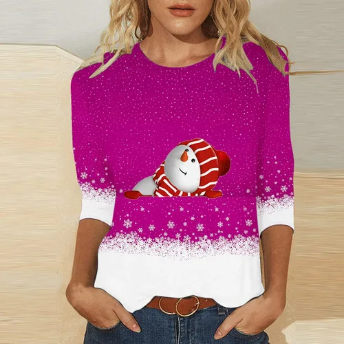 Vista 2 de Camisas de Navidad para mujer, con estampado divertido, camisetas de Navidad para mujer, ropa de moda 2023