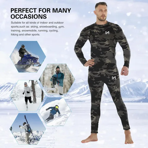 Vista 4 de MEETYOO Ropa interior térmica para hombre, capa base para hombre, 2 juegos de calzoncillos largos forrados con equipo de caza 2 camuflajes negros