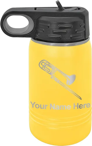 Vista 52 de LaserGram Botella de agua personalizada, trombón, acero inoxidable de doble pared aislada al vacío con popote superior, regalo grabado personalizado