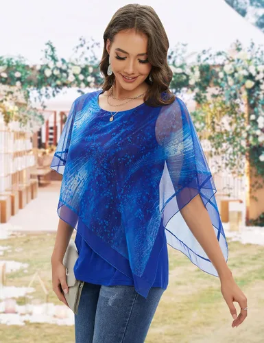 Vista 3 de SeSe Code Blusas elegantes de malla para mujer, poncho fluido, camisas casuales elegantes
