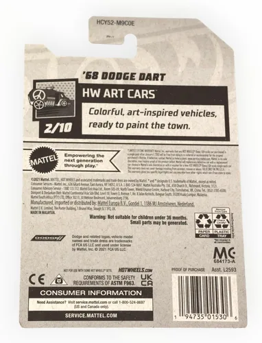 Vista 2 de Hot Wheels 2022 - Dodge Dart '68 - Kroger Exclusive Teal - HW Art Cars 2/10 - Mint/NrMint envía burbujas envueltas en una caja