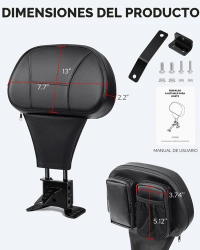 Vista 7 de Benlari Respaldo para conductor y pasajero, ajustable y desmontable, compatible con Harley Davidson Touring Street Glide Electra Glide Road Glide