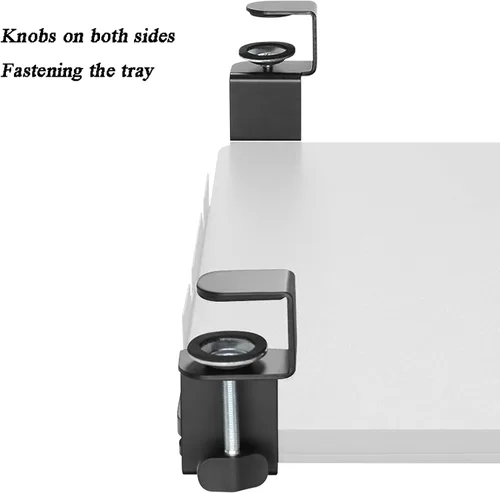 Vista 3 de Bandeja de teclado con abrazadera para teclado debajo del escritorio, extensor de mesa y escritorio extraíble debajo del escritorio, mientras