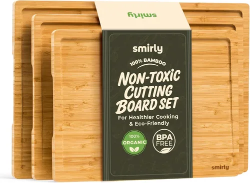 Vista 15 de SMIRLY - Tabla de corte grande de acacia para cocina: tabla de cortar de madera grande con ranura para jugos, tablas de cortar de madera