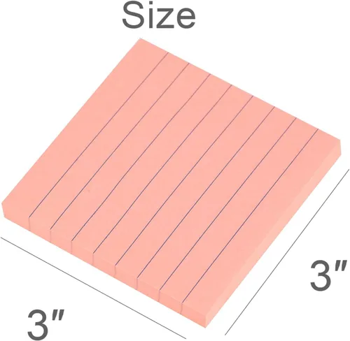 Vista 2 de Vanpad Notas adhesivas forradas de 3 x 3 pulgadas, almohadillas autoadhesivas a rayas de color rosa brillante, fáciles de publicar para el hogar