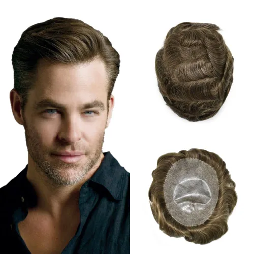 Vista 16 de Toupee - Sistema de reemplazo de cabello humano europeo completo para hombre, 0.004 in, inyección de poliuretano natural para hombres, sistema