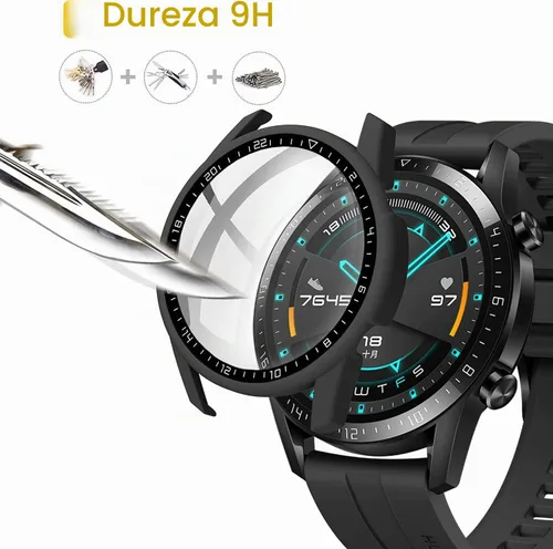Vista 4 de [Paquete de 2] Funda con protector de pantalla de vidrio templado compatible con Huawei Watch GT2 de 1.812 pulgadas, dureza 9H de 360°, funda