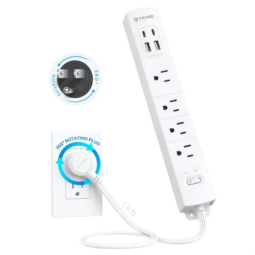 Vista 16 de Trond - Regleta protectora contra sobretensiones de montaje en pared con enchufe giratorio 360, 3 pies 4 AC, 3 USB-C & 1 USB-A, 1440J, 13A/1625W