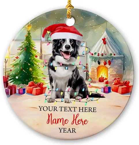 Vista 19 de Adorno de cerámica de Alaska Malamute de Feliz Navidad, decoración personalizada de Papá Noel, perro de Alaska Malamute nombre de perro, decoración