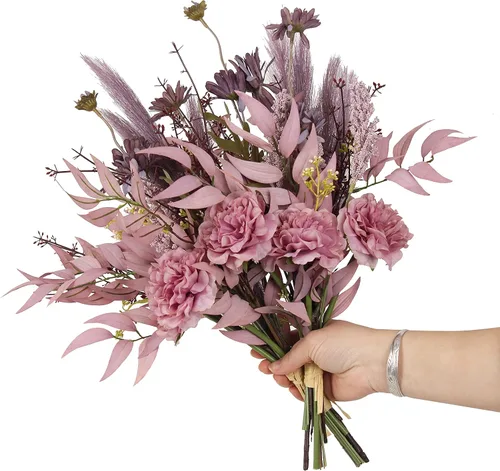 Vista 7 de 2 ramos de flores artificiales de estilo bohemio, 17 pulgadas, ramos de flores de otoño para novia, dama de honor, centro de mesa rústico