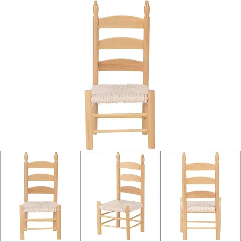 Vista 5 de Silla vintage de madera en miniatura para accesorios de muñecas 1:12 (Burlywood)