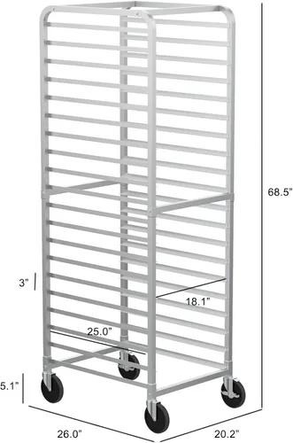 Vista 4 de VINGLI Estante mejorado para sartenes de 20 niveles completo/media hoja, estante de aluminio para panadería, estante de velocidad, estante