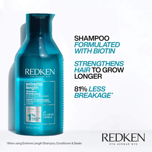 Vista 2 de Redken Extreme Length Biotin Shampoo For Longer Hair – Promotes Healthy Hair Growth, Strengthens Damaged Hair, Prevents Hair Breakage, Infused With
