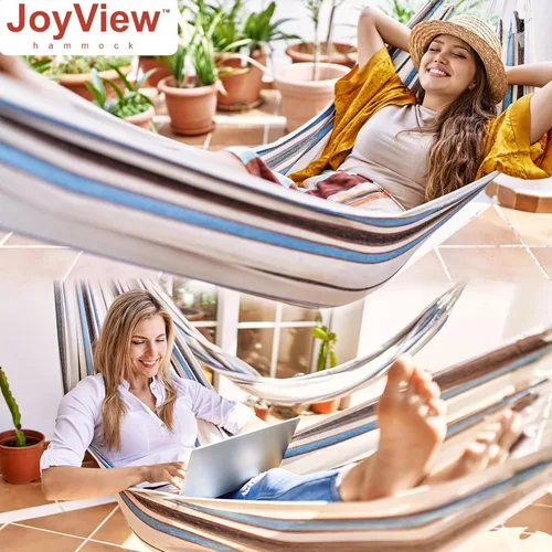 Vista 6 de JoyView Hamaca brasileña para una sola persona, hamaca portátil con cuerdas para colgar y bolsa de transporte, grande de 78.8 x 39.4 pulgadas