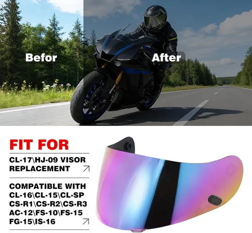 Vista 5 de VCOROS Casco de motocicleta, visera de repuesto para casco HJC HJ-09 CL-15 CL-17 CL-16 CL-SP AC-12 FS-10 CS-R1 IS-16 CS-R2 Shield Arcoíris