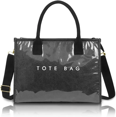 Vista 8 de Bolsa de PVC para mujer, ligera, con compartimentos, bolsa de hombro para viajes, trabajo, gimnasio