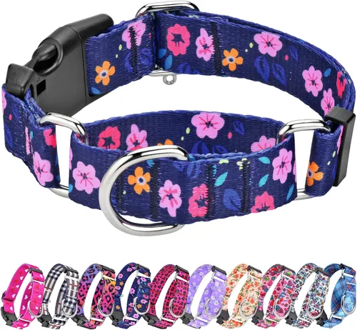 Vista 20 de Hikiko - Collar de cuadros para perros con collar ajustable de nylon Martingale con hebilla de liberación rápida (Pluma de beige, X-Pequeño)