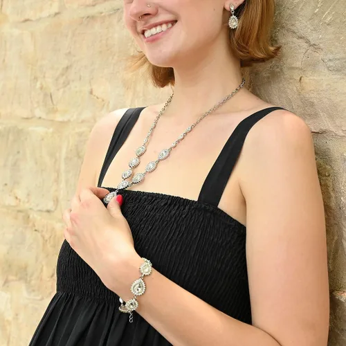 Vista 3 de Shop LC Costume Jewelry Set for Women Teardrop Necklace Bracelet Earrings Crystal Bridal Wedding Jewelry Sets for Brides Bridal Necklace 20" &