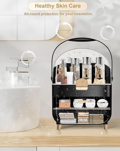 Vista 5 de Organizador de maquillaje para encimera, soporte para cuidado de la piel, organizador de mostrador de baño, caja de almacenamiento, vitrinas