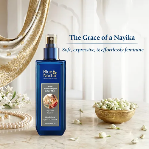 Vista 4 de Blue Nectar Niraa Jasmine Nayika Body Attar Bruma de perfume para mujer Attar de jazmín de larga duración con hoja de higuera Spray de niebla