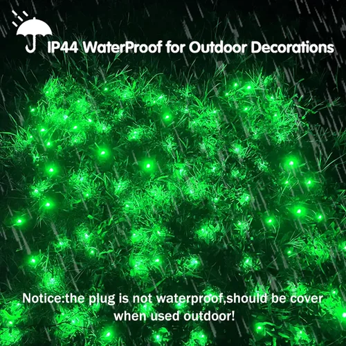 Vista 3 de HISHINY Red de luces de Navidad para exteriores, cable verde de 100 luces LED de 5 x 5 pies, cadena de luces de malla conectable para Navidad