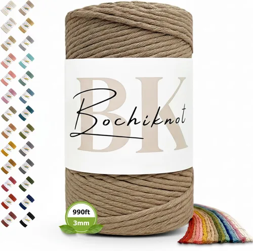Vista 39 de BOCHIKNOT Cordón de macramé de 3 mm x 302 m - Cordón de macramé de hebra única para colgantes de pared, perchas de plantas - Cordón de macramé de 3