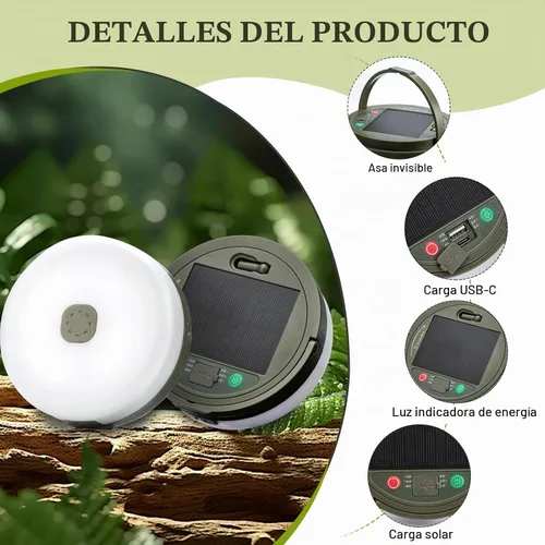 Vista 4 de Solar Camping String Lights, 4 in 1 Outdoor Camping Lantern with 8 Lighting Modes(32.8Ft), Quick 30s Recovery, Waterproof, Type-C Fast Charging