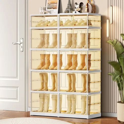 Vista 10 de CIMLORD Zapatero plegable de 3 niveles para armario y entrada, 3 a 6 pares, organizador de cajas de almacenamiento de zapatos transparentes