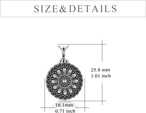Vista 17 de Collar de urna de girasol de plata de ley para cenizas, joyería de cremación de flores rosas para cenizas
